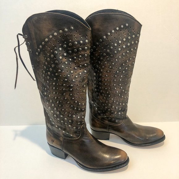 Frye Shoes - RARE Frye Embellished Tall Cowboy Western Bohemian Leather Riding Boots 6